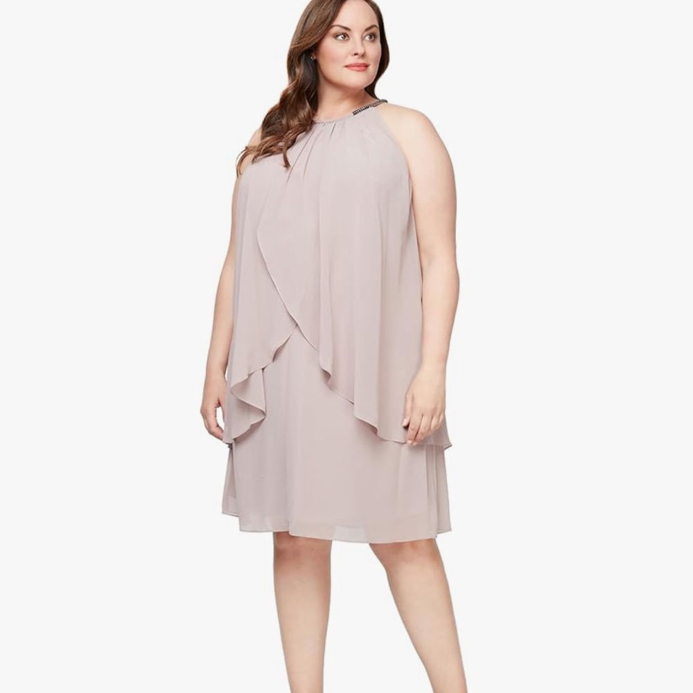 S.L. Fashions women’s plus size split front halter neck dress
